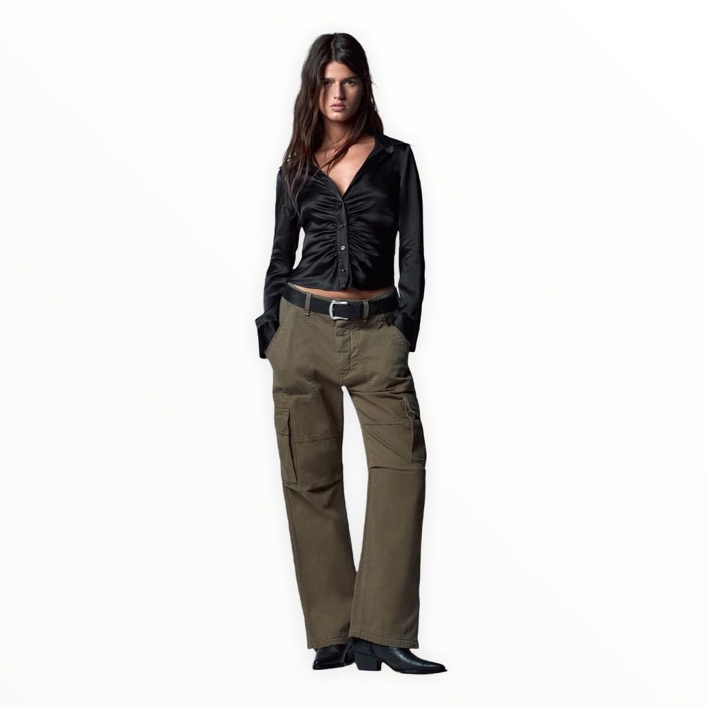 ZARA Women | Black | Fitted Satin Effect Shirt - Picture 5 of 6